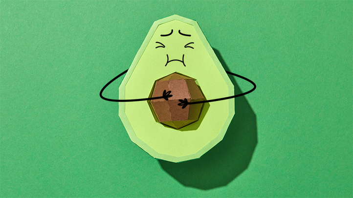 is nausea after eating an early sign of pregnancy, "pregnant" and sick avocado graphic