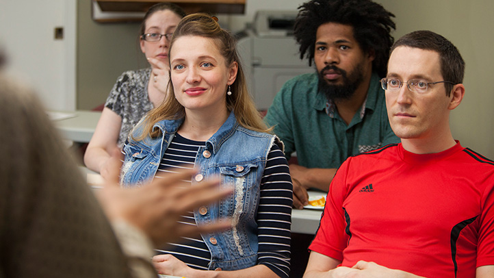 pregnant woman taking a childbirth education class