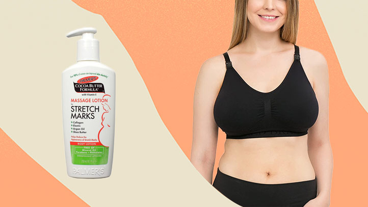 Second Trimester Pregnancy Must-Haves: Palmer's cocoa butter and a black Kindred Bravely nursing bra